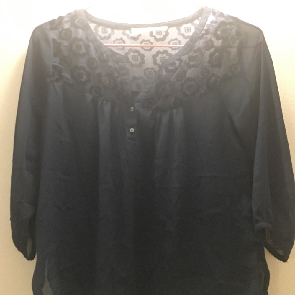 Semi Sheer 3/4 sleeve blouse